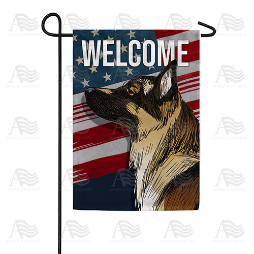 Patriotic German Shepherd Sketch Double Sided Garden Flag