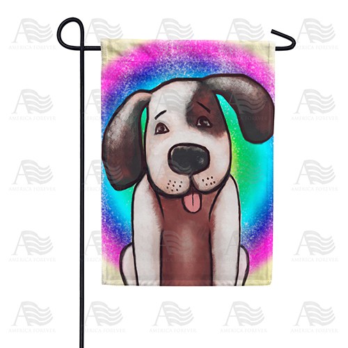 Rainbow Puppy Double Sided Garden Flag