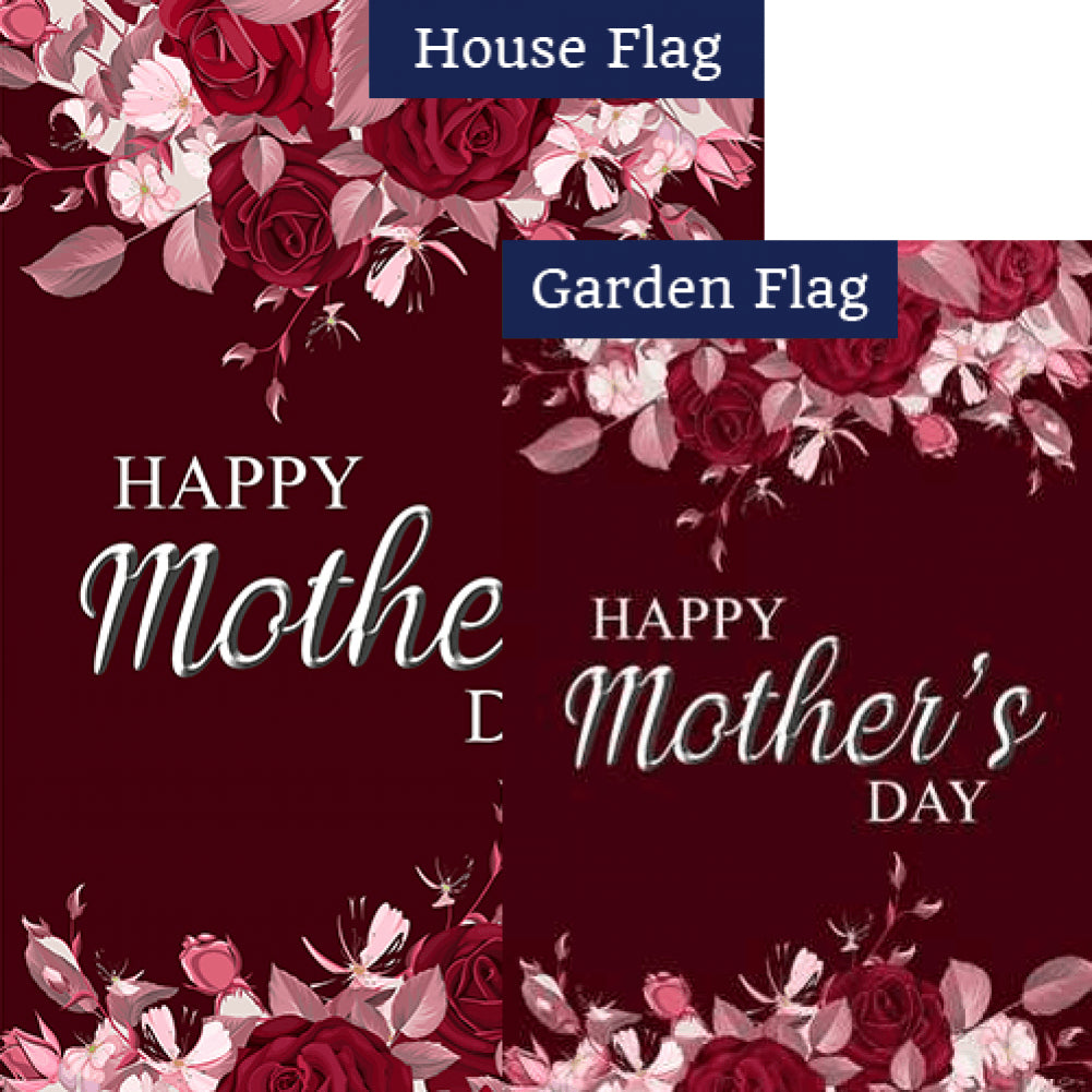 Burgundy Roses For Mother Double Sided Flags Set (2 Pieces)