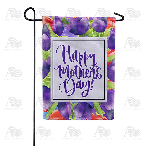 Happy Mother's Day - Purple Tulips Border Double Sided Garden Flag