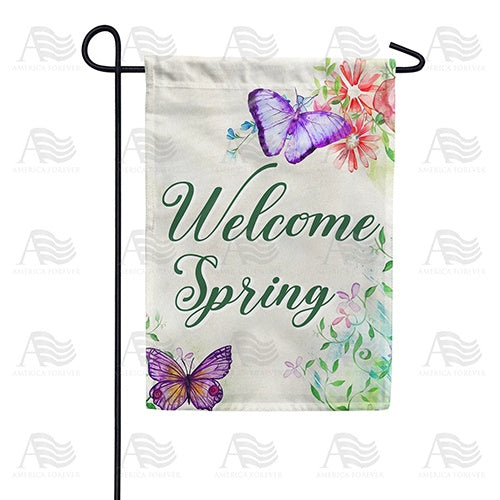 Welcome Spring Butterflies Double Sided Garden Flag