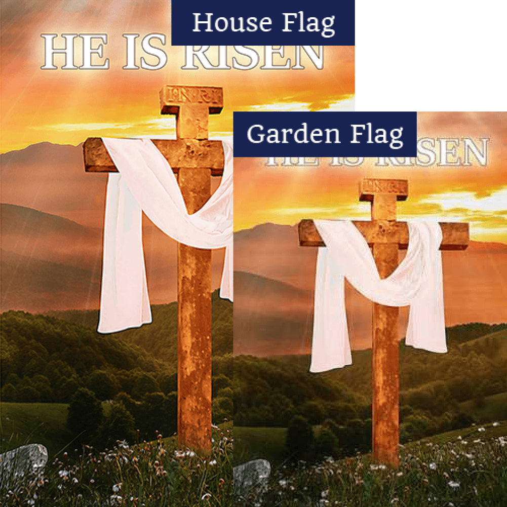 He Is Risen Easter Cross Double Sided Flags Set (2 Pieces)