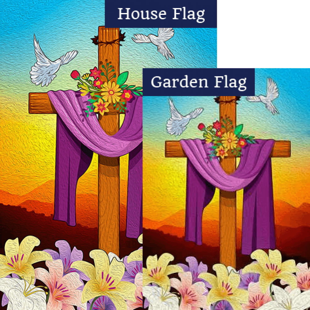 The Cross Oil Painting Double Sided Flags Set (2 Pieces)