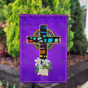 America Forever Stained Glass Easter Cross Double Sided Garden Flag: F ...