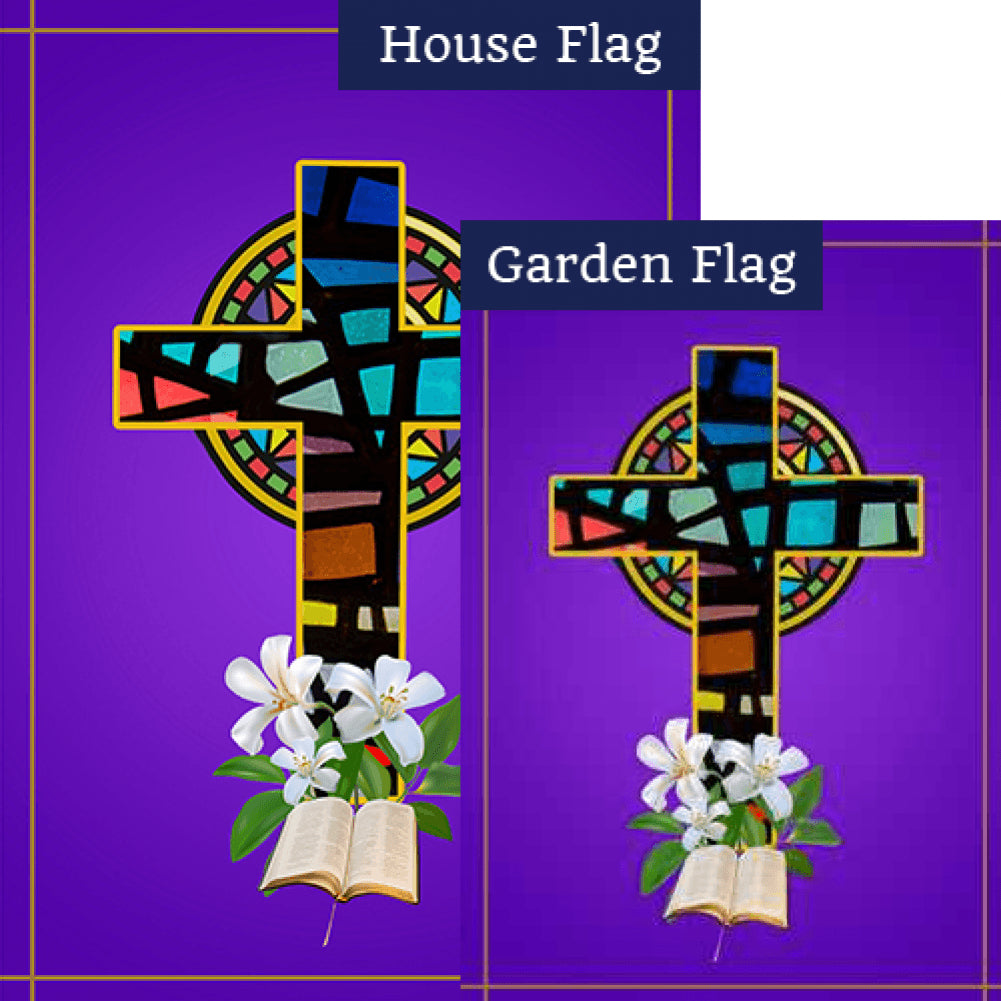 Stained Glass Easter Cross Double Sided Flags Set (2 Pieces)