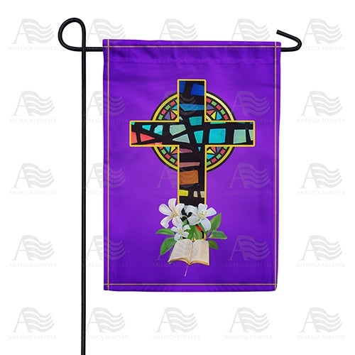 Stained Glass Easter Cross Double Sided Garden Flag