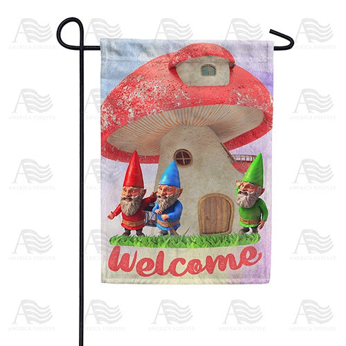 Gnome Mushroom Home Double Sided Garden Flag