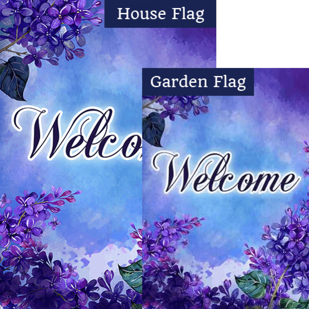 Purple Flower Welcome Double Sided Flags Set (2 Pieces)