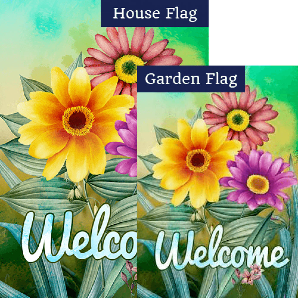 Pastel Daisies Welcome Double Sided Flags Set (2 Pieces)