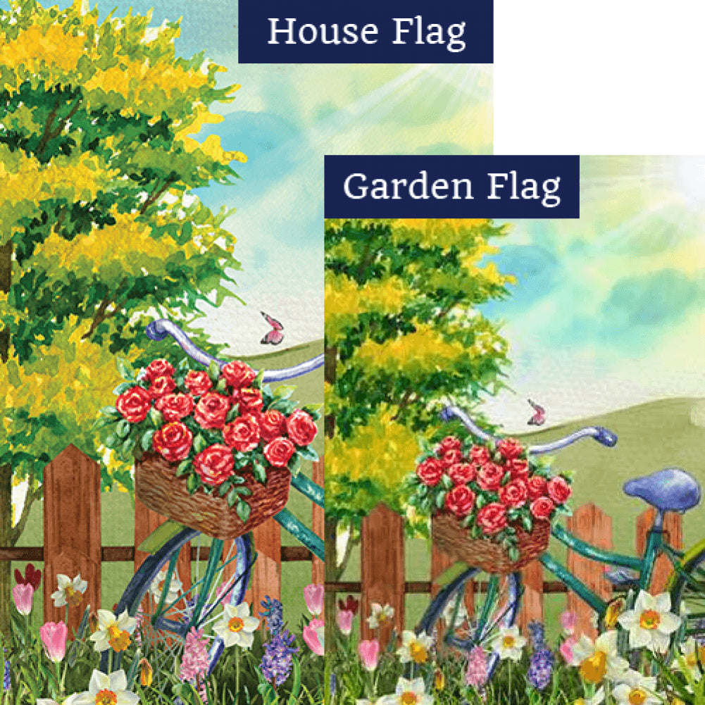 Spring Morning Bike Ride Double Sided Flags Set (2 Pieces)