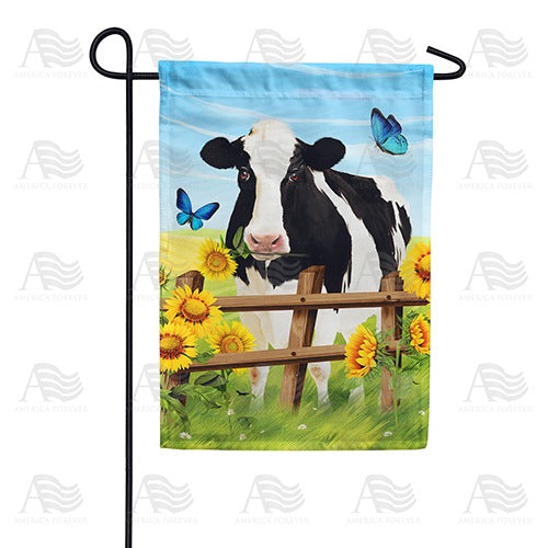 Cow And Sunflowers Double Sided Garden Flag