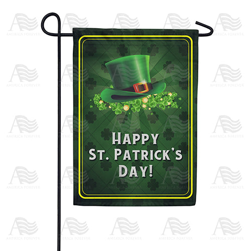 Leprechaun Hat And Clover Double Sided Garden Flag