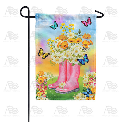 Boot Blooms Double Sided Garden Flag