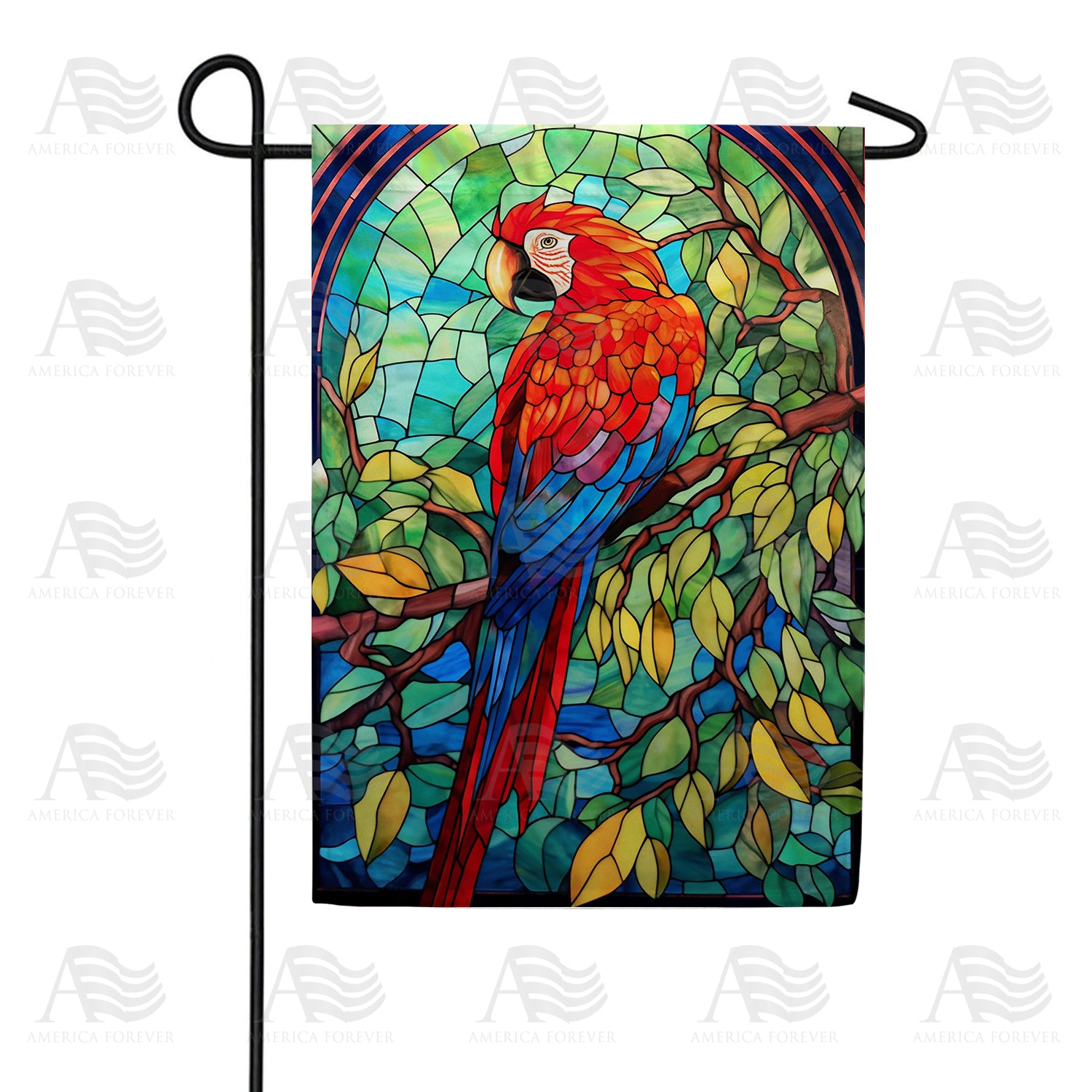 Colorful Glass Parrot Double Sided Garden Flag