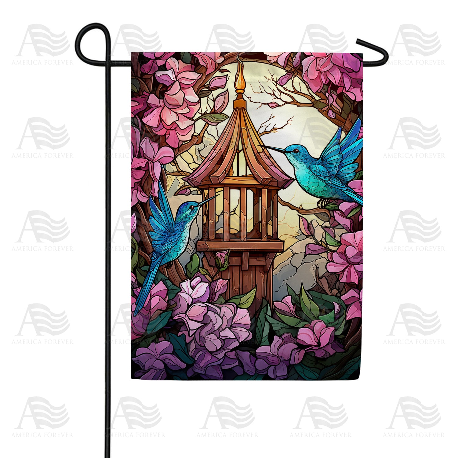 Blue Hummingbirds Double Sided Garden Flag