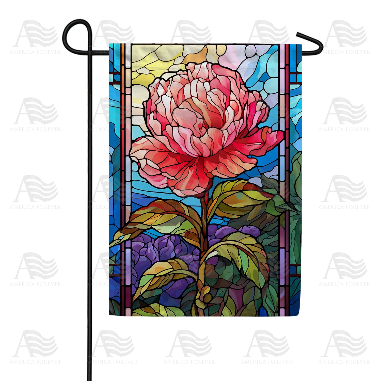 Pink Flower Stained Glass Double Sided Garden Flag