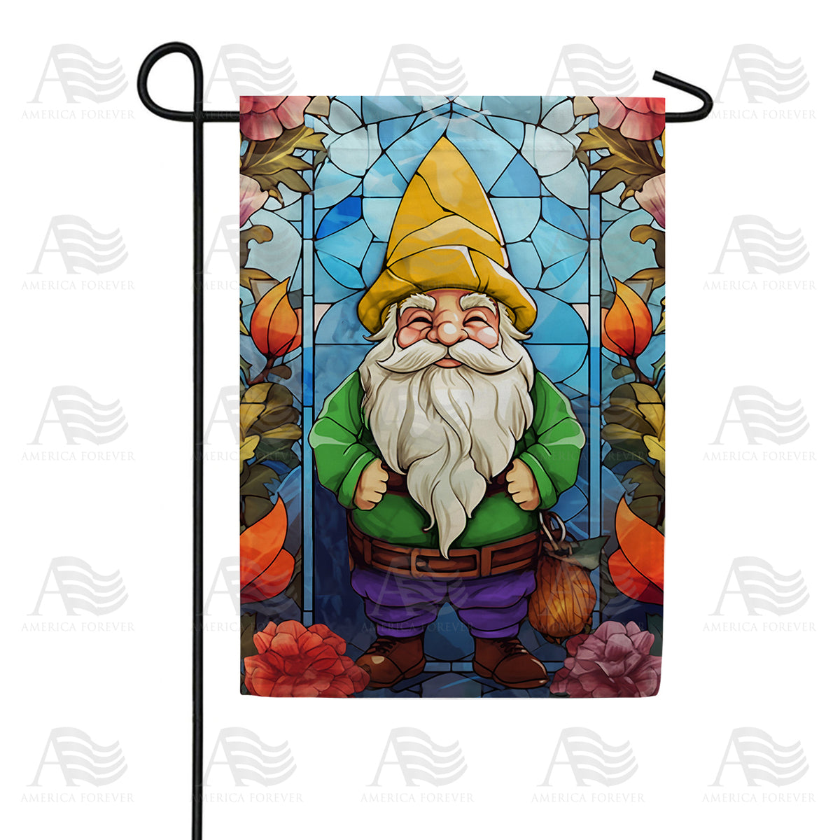 Gnome Stained Glass Double Sided Garden Flag