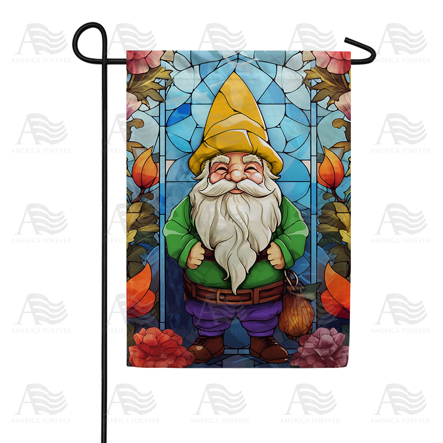 Gnome Stained Glass Double Sided Garden Flag