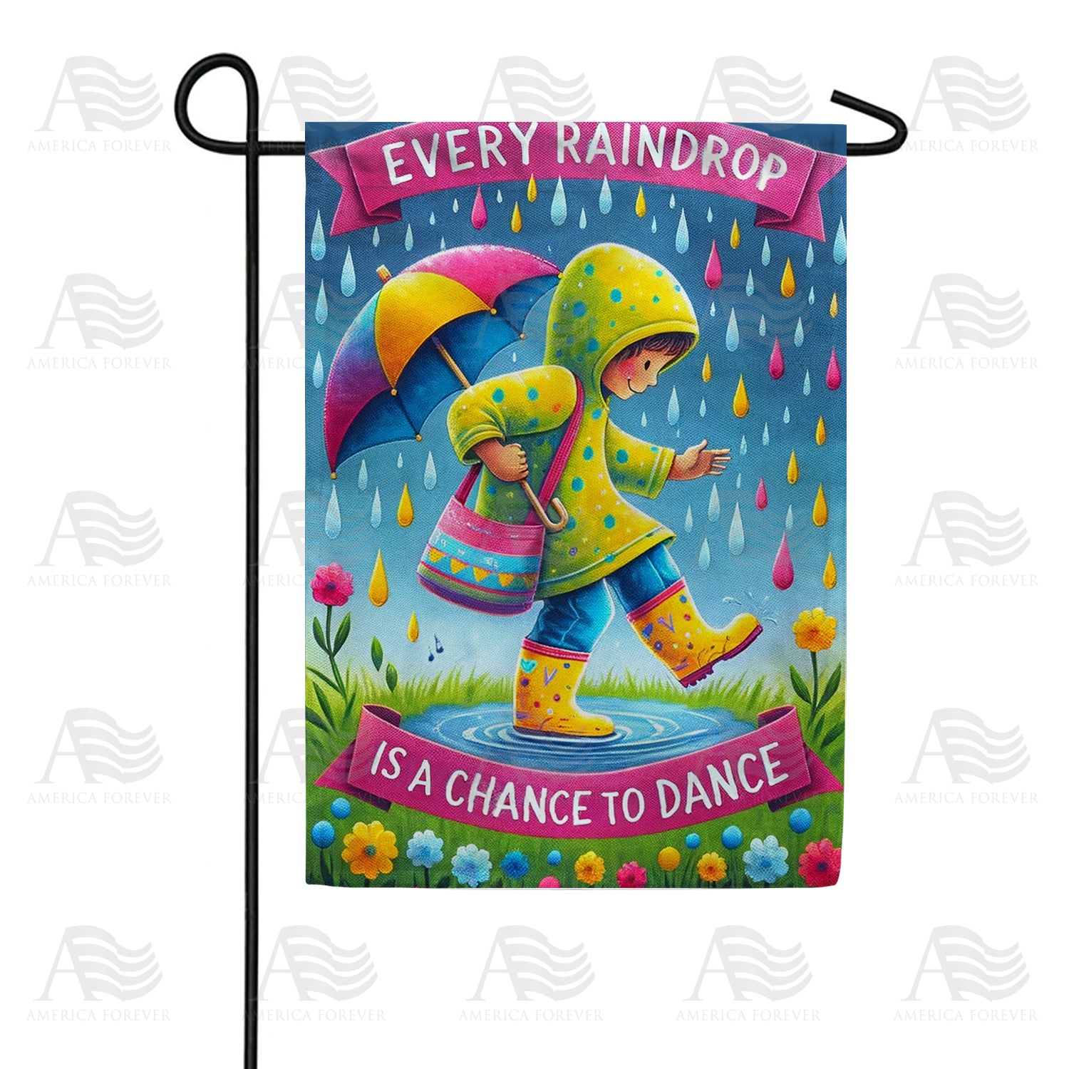 Rainy Day Dance Celebration Double Sided Garden Flag