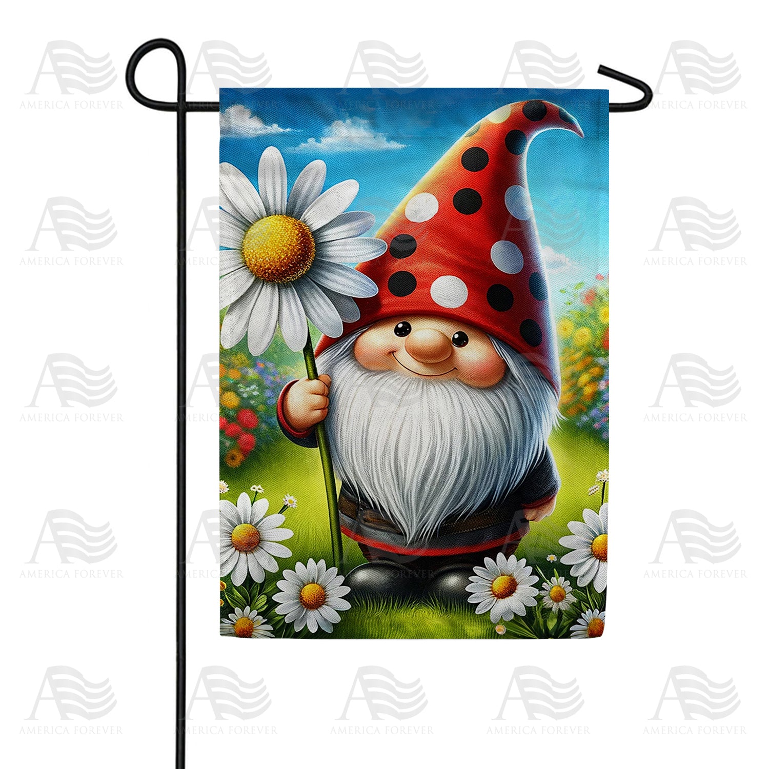 Gnome with Giant Daisy Delight Double Sided Garden Flag