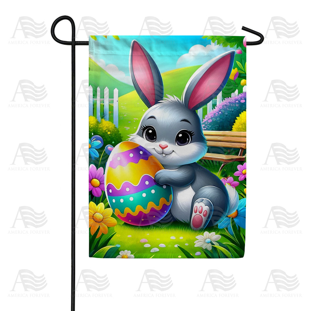 Cheerful Bunny with Easter Egg Double Sided Garden Flag