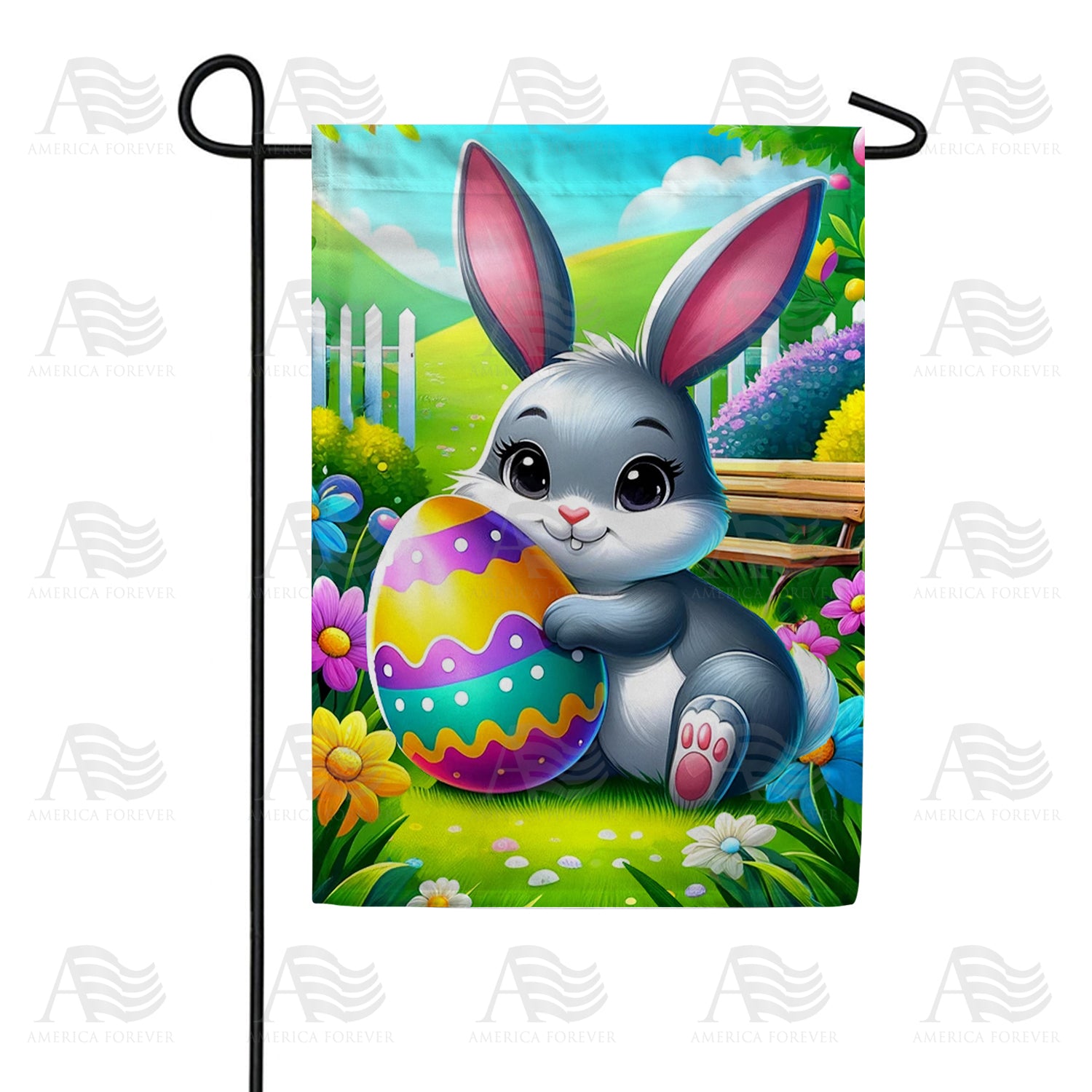 Cheerful Bunny with Easter Egg Double Sided Garden Flag