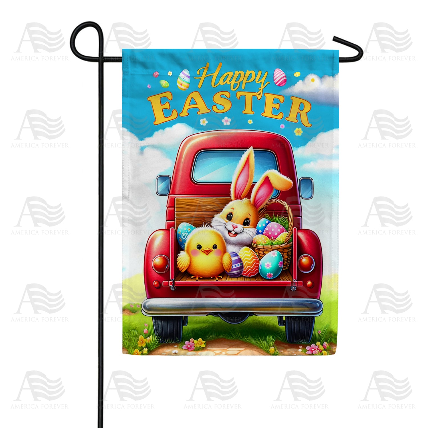 Easter Bunny and Chick Road Trip Double Sided Garden Flag