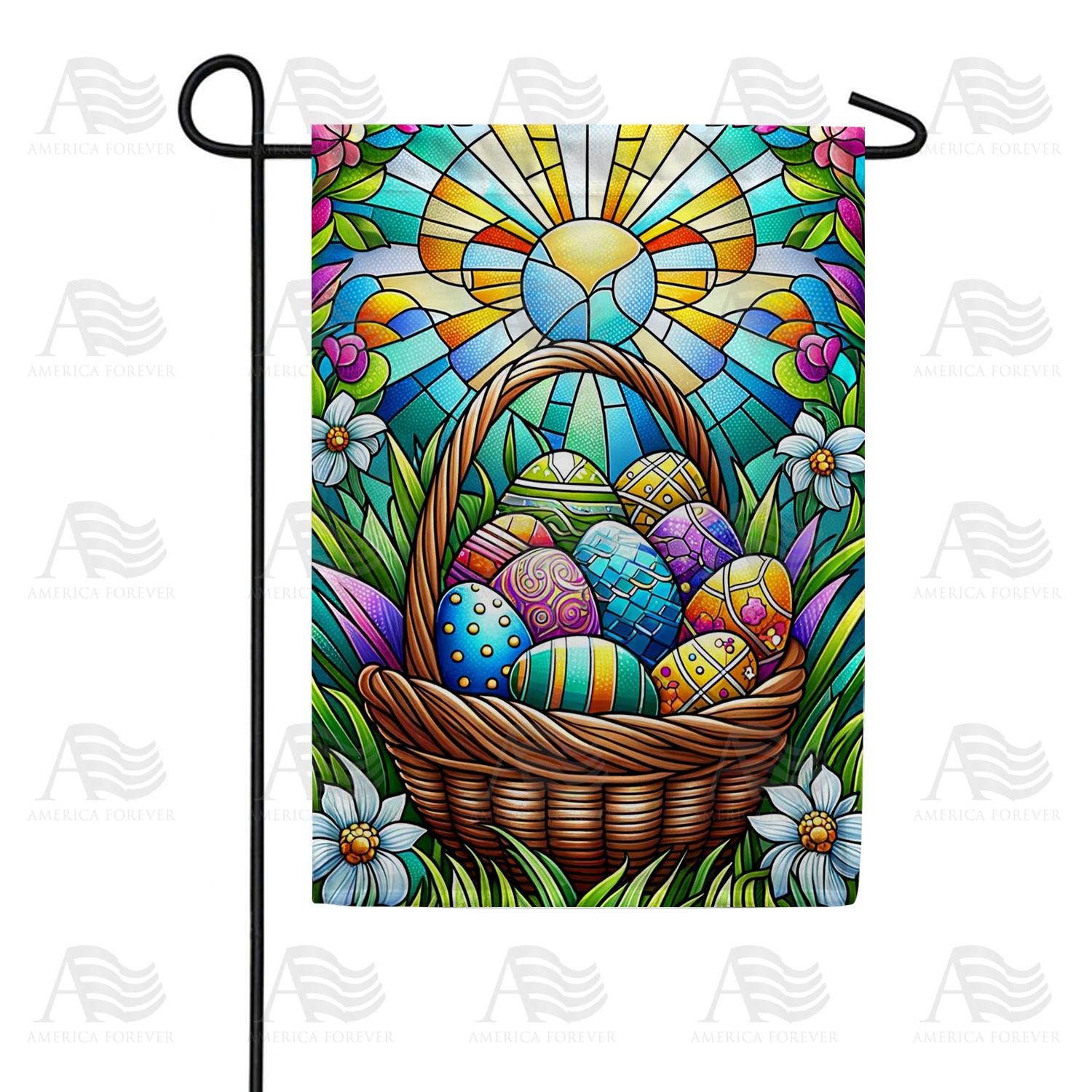 Stained Glass Easter Basket and Sunrise Double Sided Garden Flag