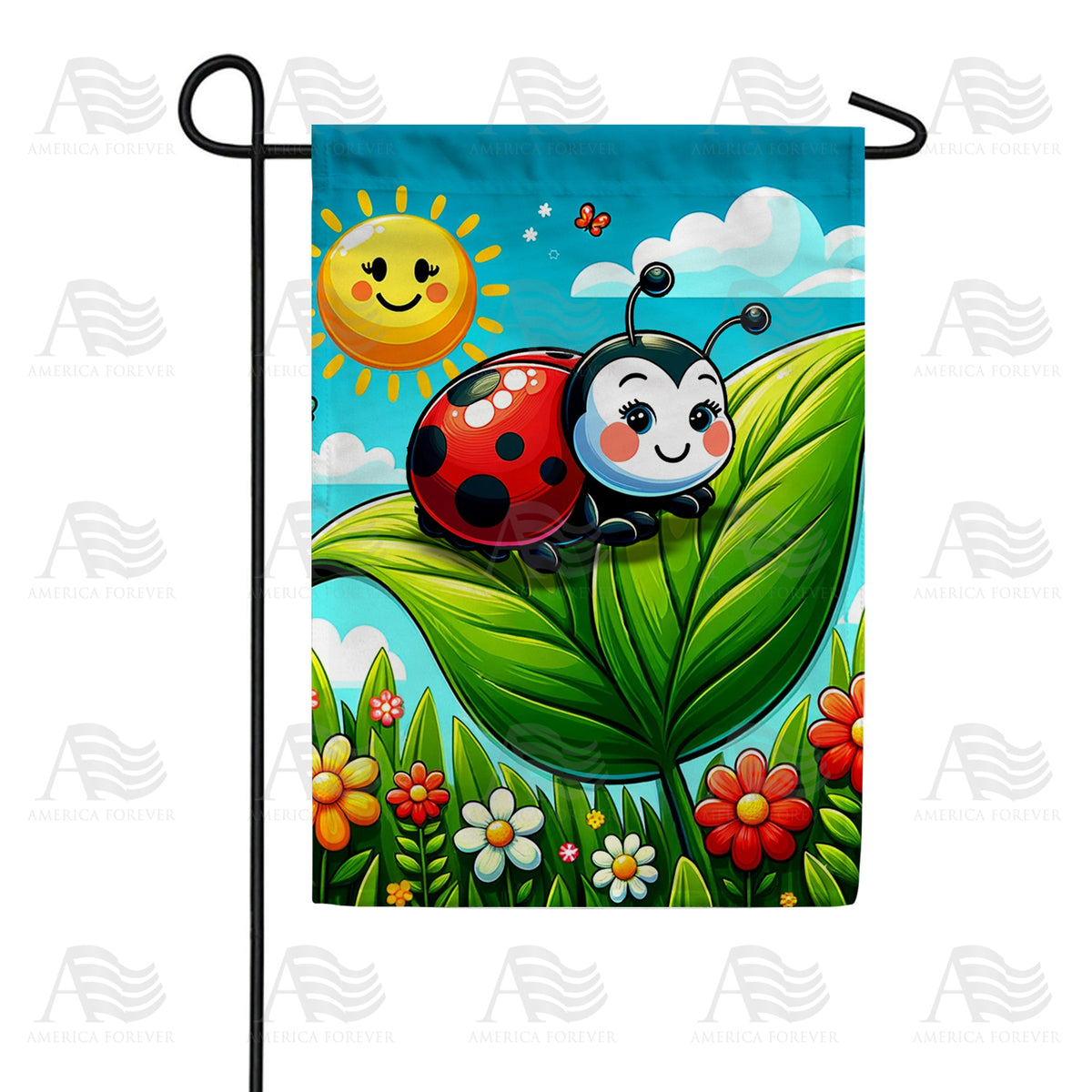 Cheerful Ladybug and Sunny Sky Double Sided Garden Flag