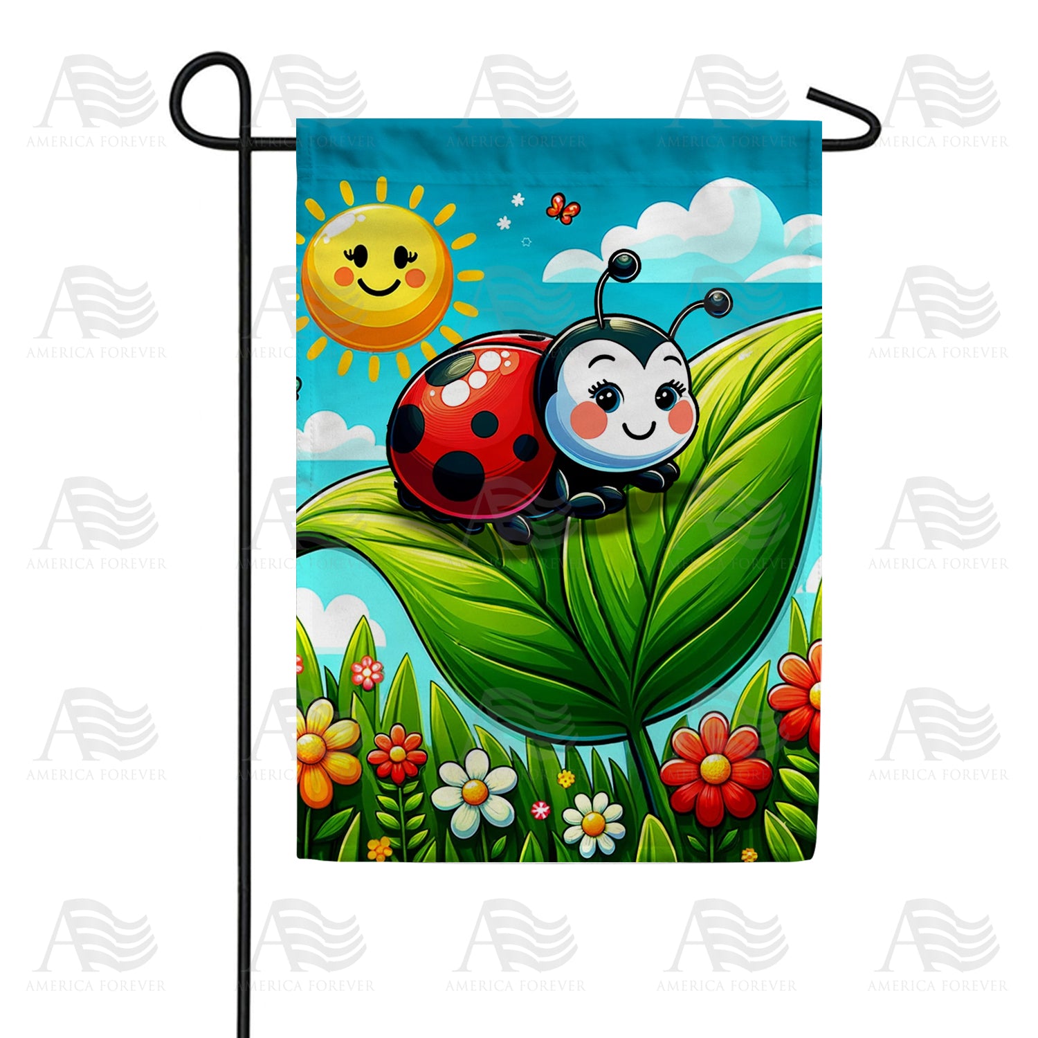 Cheerful Ladybug and Sunny Sky Double Sided Garden Flag