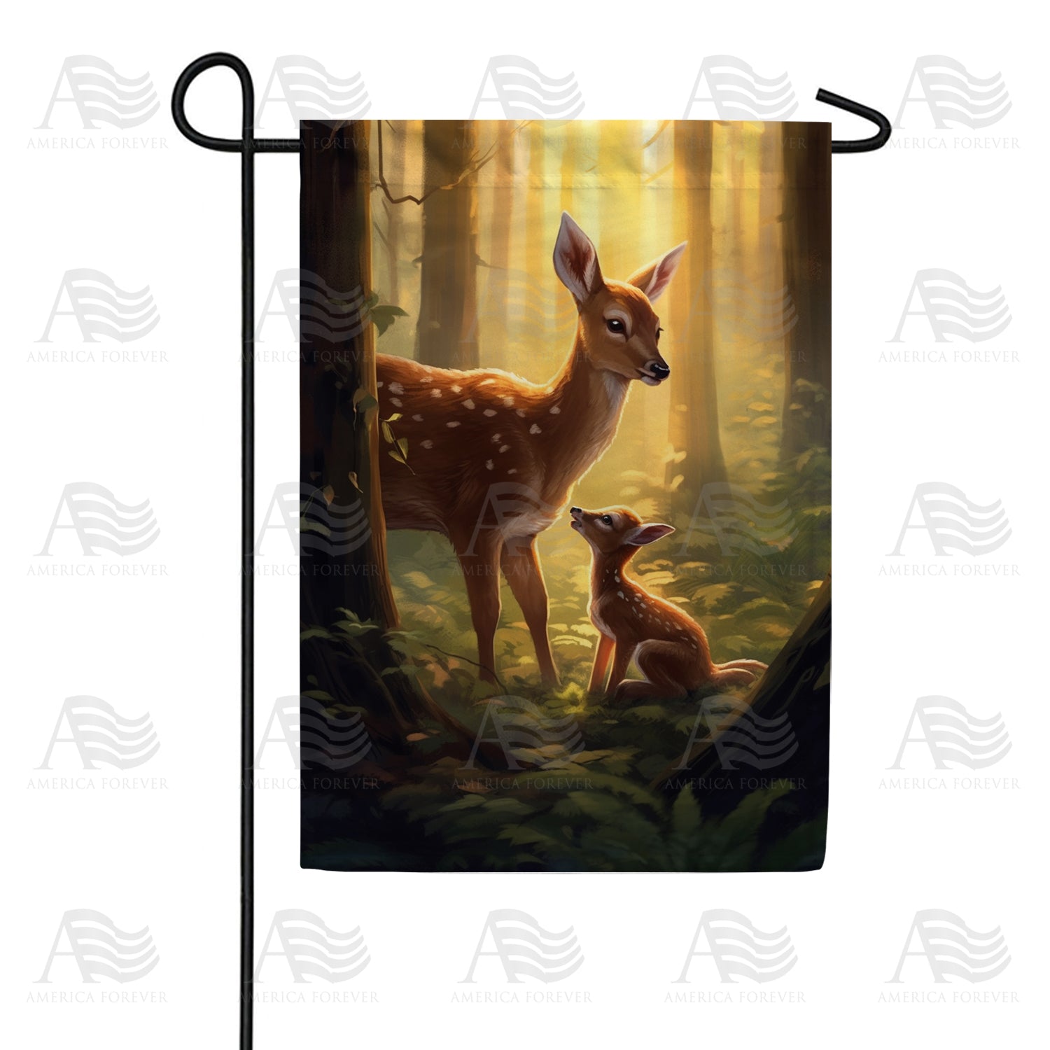 Doe and Fawn in Mystic Forest Light Double Sided Garden Flag