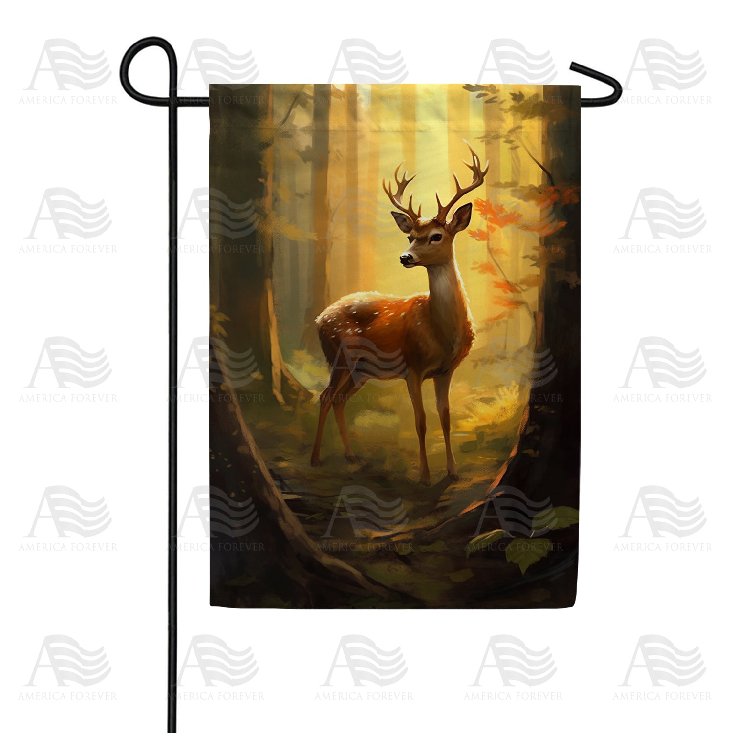 Stag in Golden Forest Light Double Sided Garden Flag