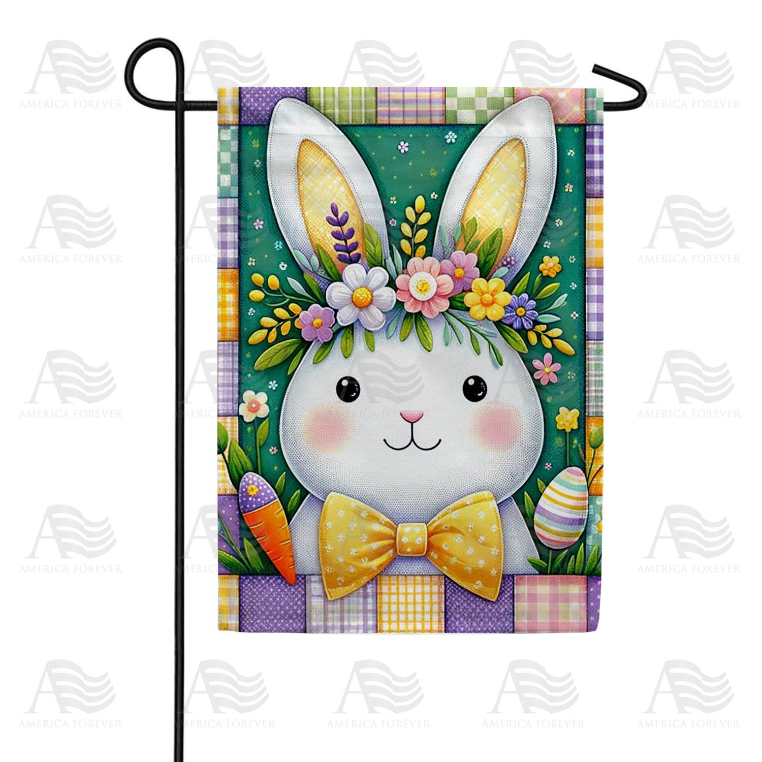 Patchwork Easter Bunny Portrait Double Sided Garden Flag
