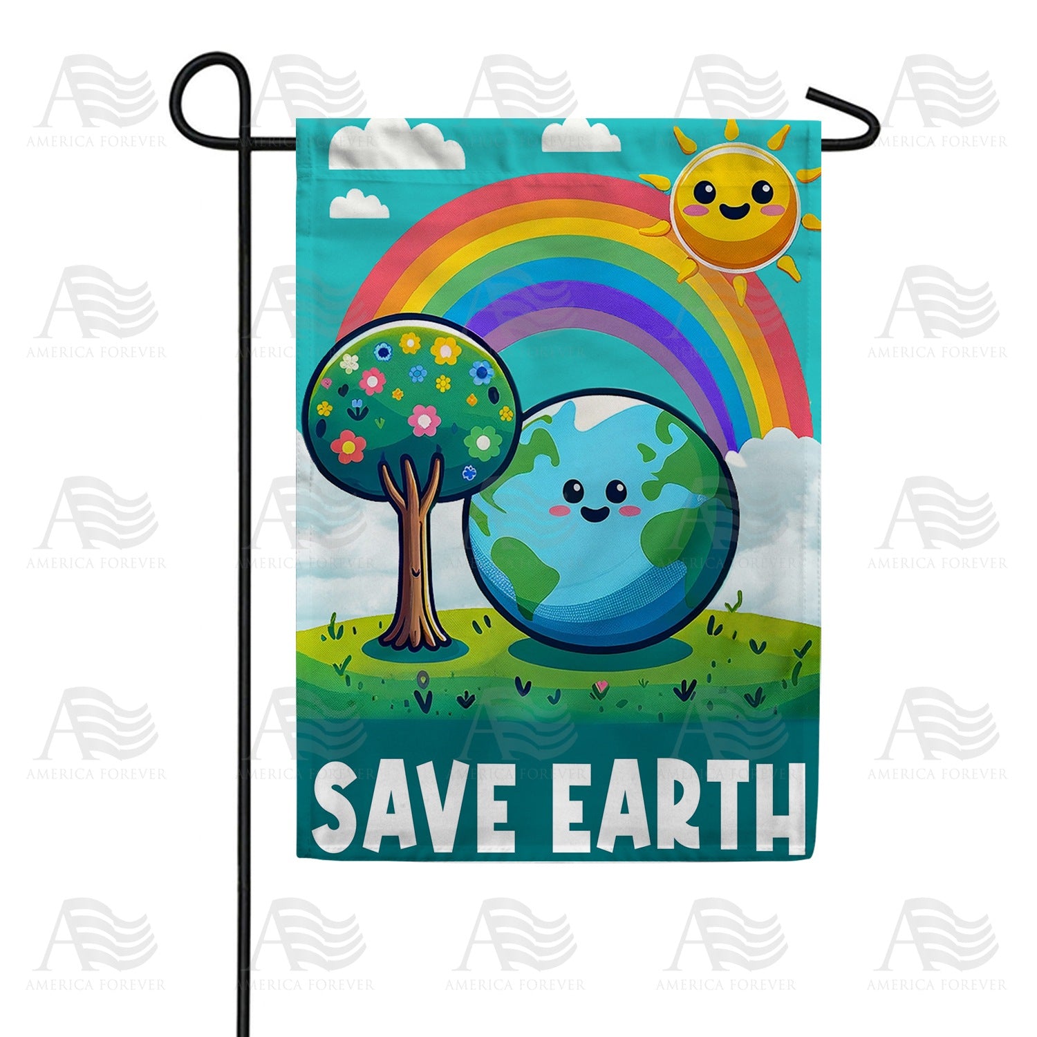 Playful Earth and Rainbow Joy Double Sided Garden Flag