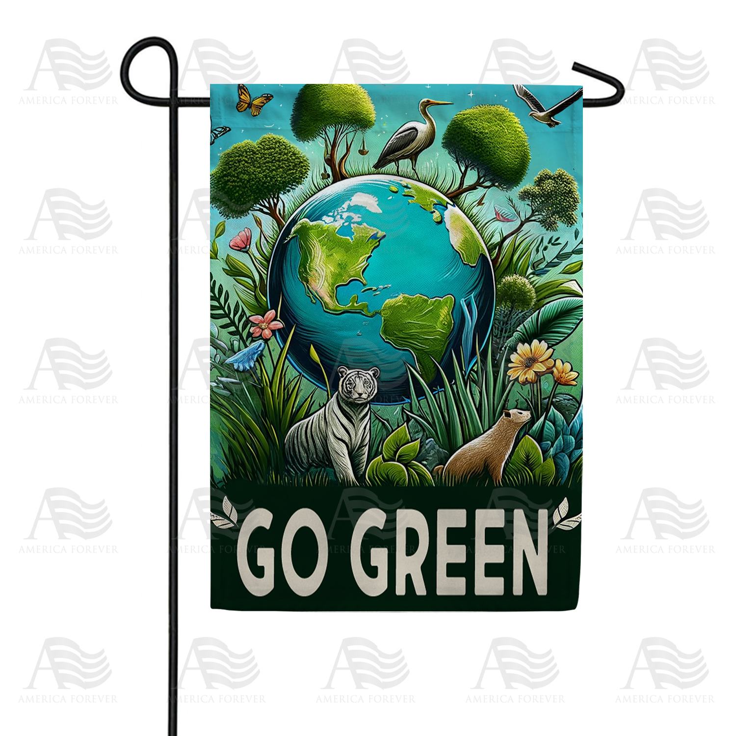 Verdant Wildlife Earth Day Tribute Double Sided Garden Flag