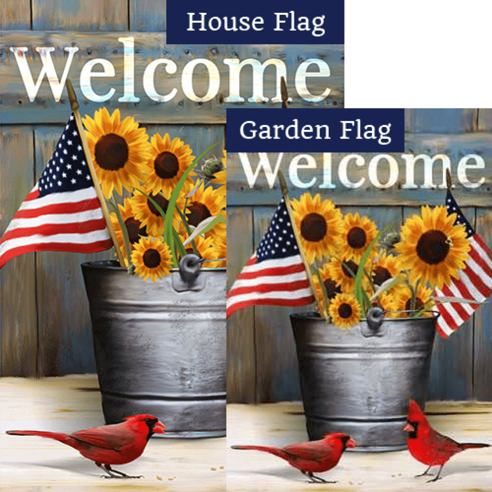 Sunflower and Cardinals Welcome Flags Set (2 Pieces)