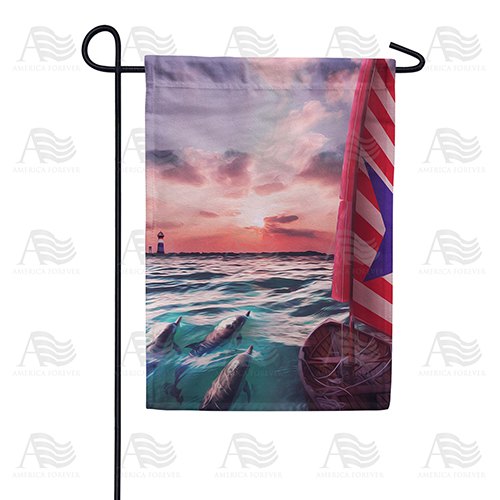 Dolphin Pod Sunset Swim Double Sided Garden Flag