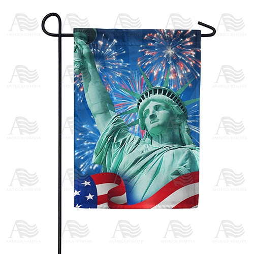 Fireworks At Lady Liberty Double Sided Garden Flag