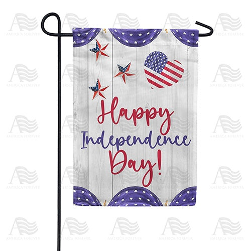 Happy Independence Day On White Wood Double Sided Garden Flag