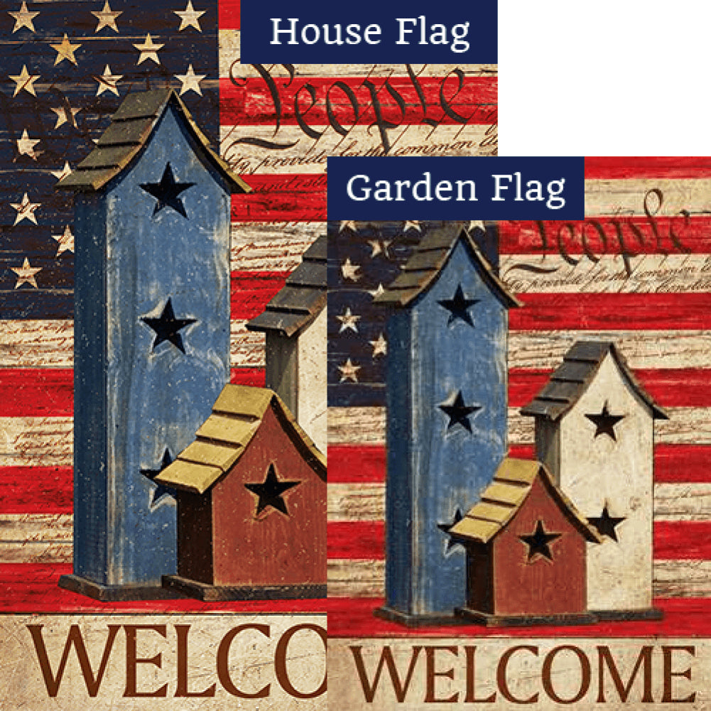 Americana Bird Houses Double Sided Flags Set (2 Pieces)