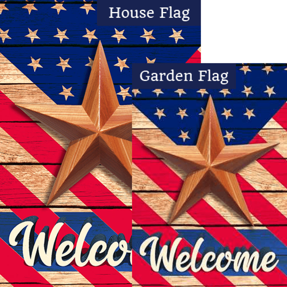 Wooden Star Welcome Double Sided Flags Set (2 Pieces)