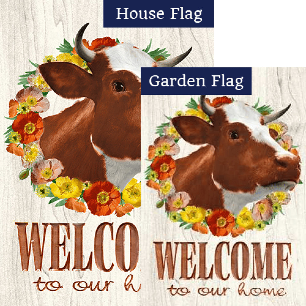 Floral Cow Welcome Double Sided Flags Set (2 Pieces)