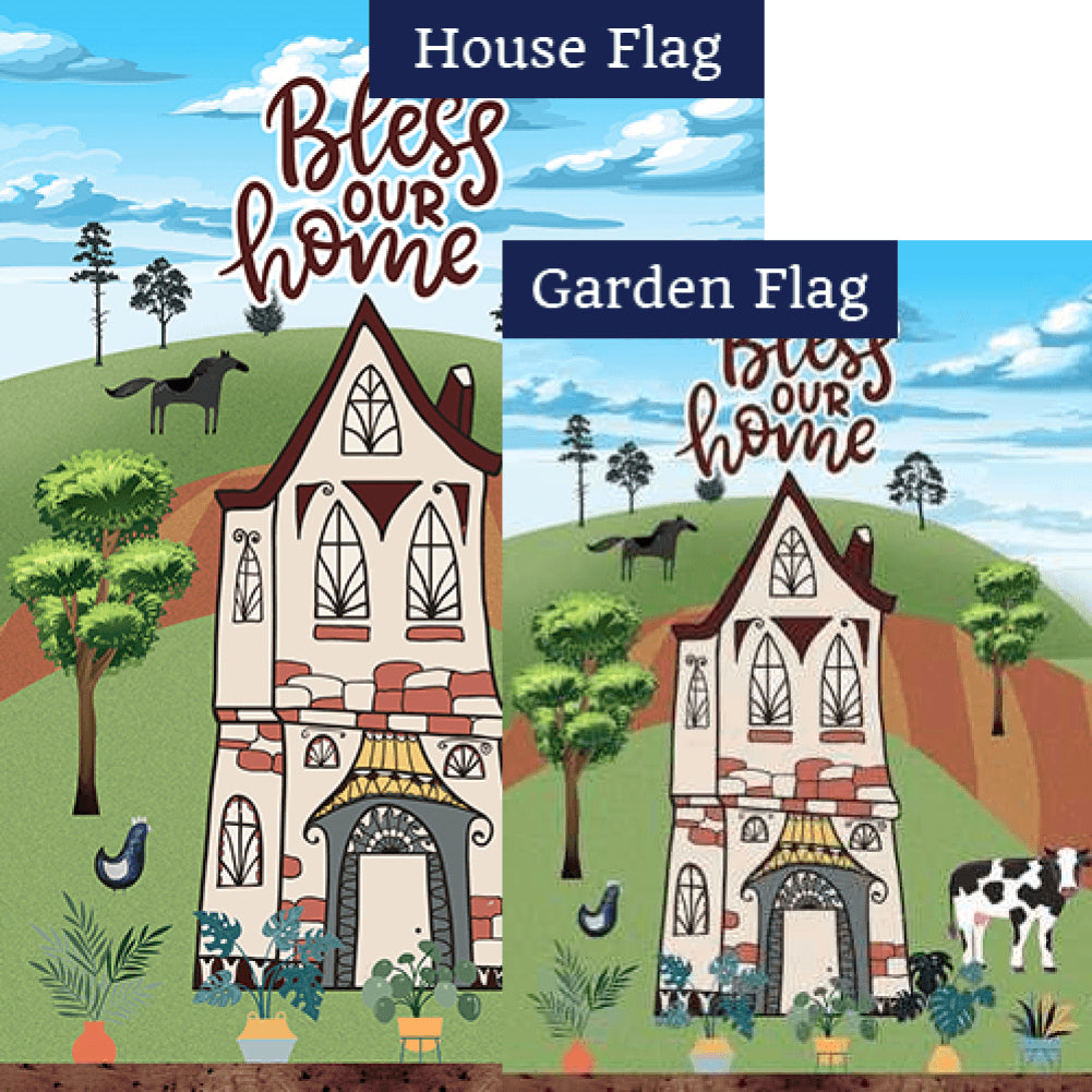 Folk Art Bless Our Home Double Sided Flags Set (2 Pieces)