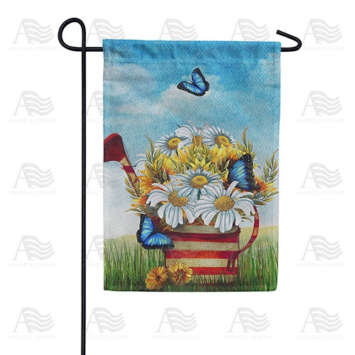 Daisy Watering Can Welcome Double Sided Garden Flag