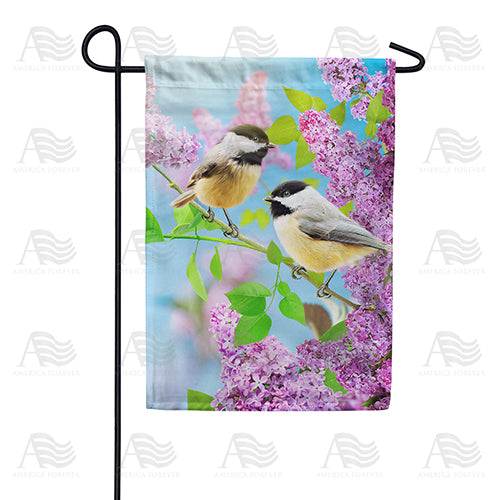 Chickadees and Lilacs Double Sided Garden Flag
