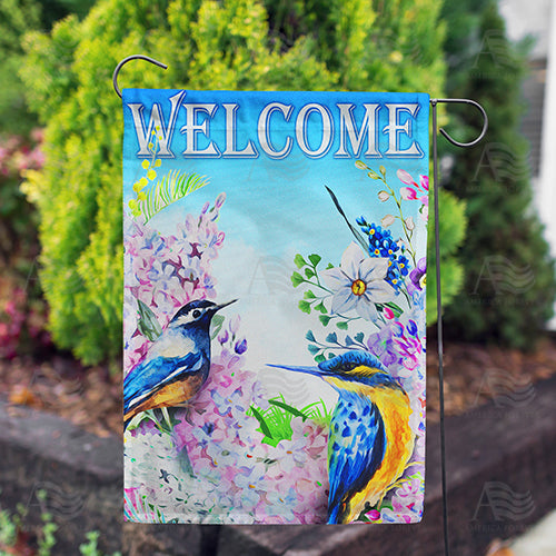 Blue Birds and Flowers Flags Set (2 Pieces)
