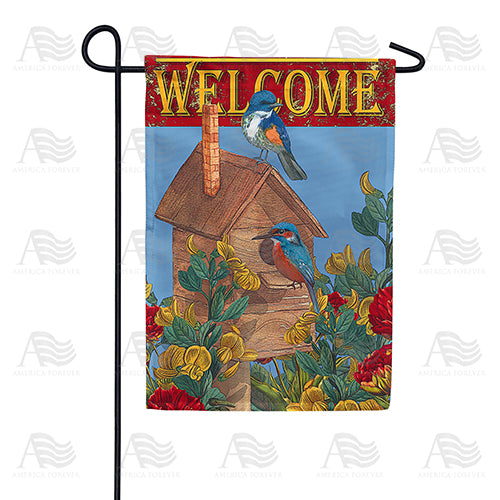 Welcome Bluebird Birdhouse Double Sided Garden Flag