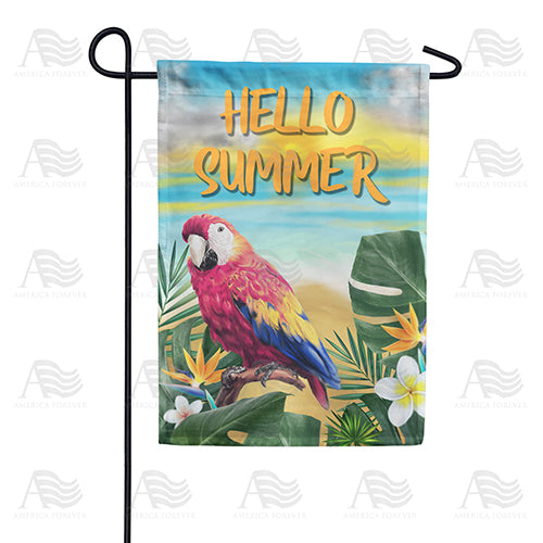Hello Summer Parrot Double Sided Garden Flag