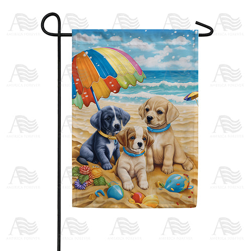 Puppy Beach Day Double Sided Garden Flag