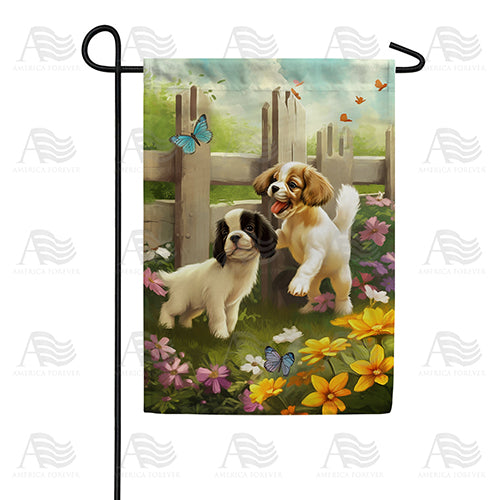 Frolicking Puppies Double Sided Garden Flag